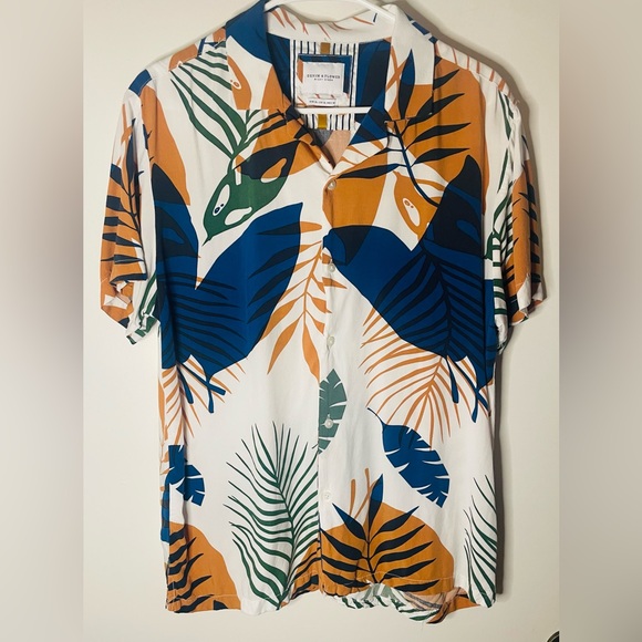 Denim & flower mens button down shirt - Picture 1 of 4